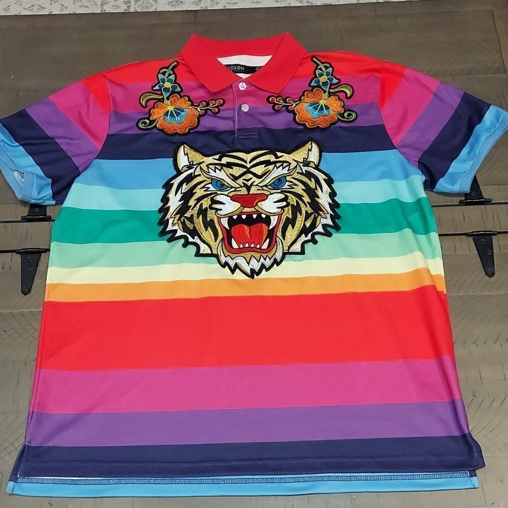 Hudson Outerwear Rainbow Embroidered Tiger Polo Sz XL